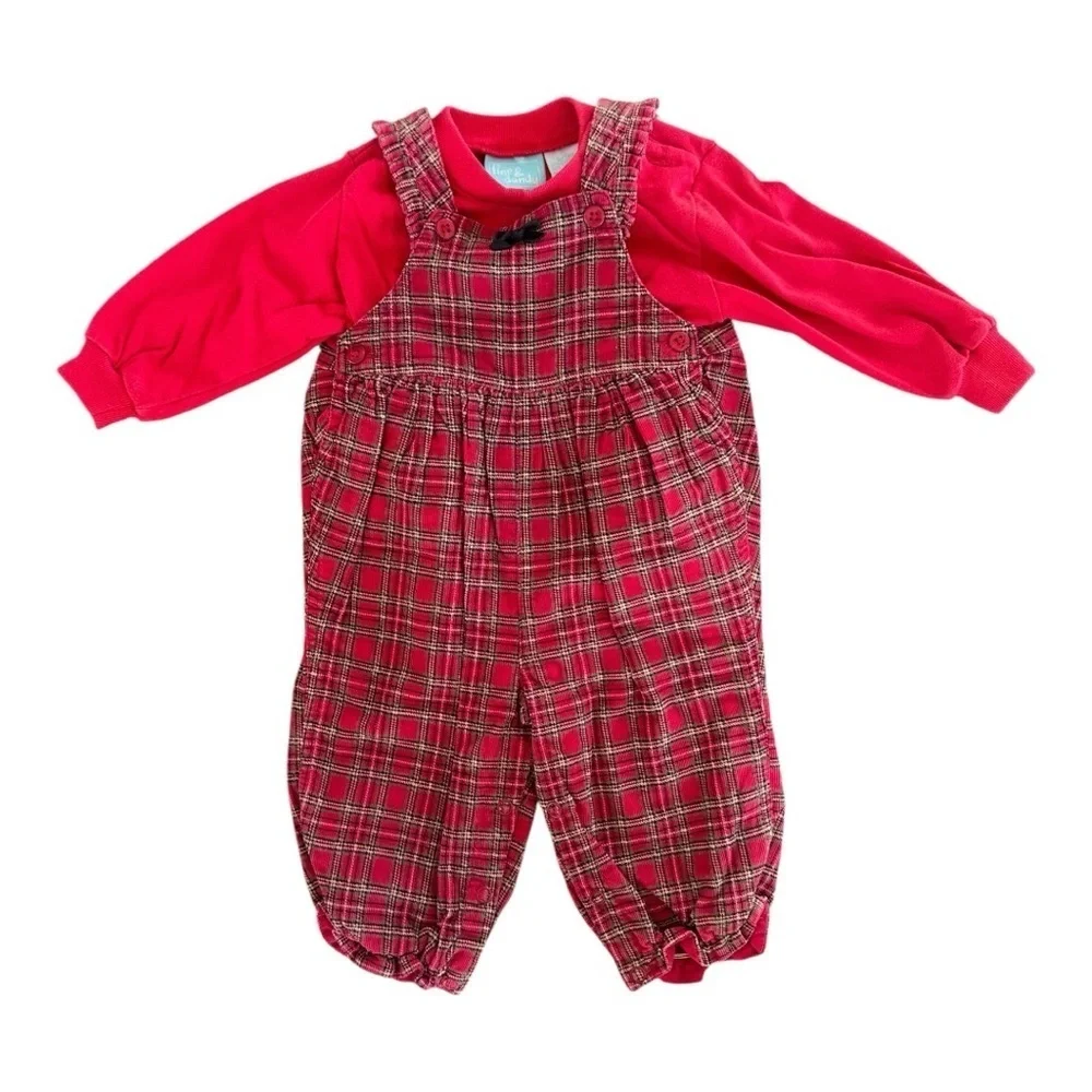 Retro Baby Girl Red Plaid Corduroy Romper and Turtleneck